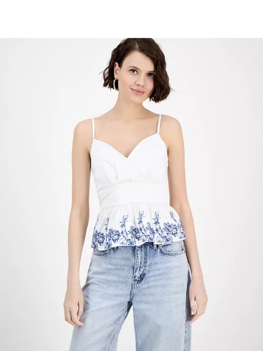 Guess White Peplum Cami with Blue Floral Hem